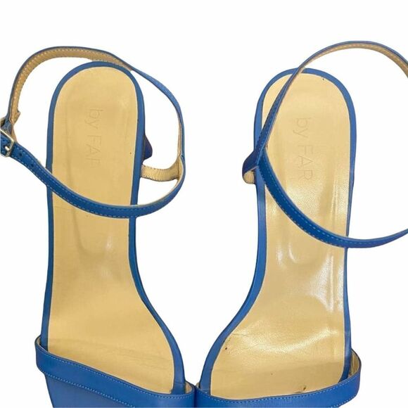 𝅺by FAR Magnolia Ankle Strap Handmade Leather Heeled Sandals Marine Blue - Picture 4 of 8